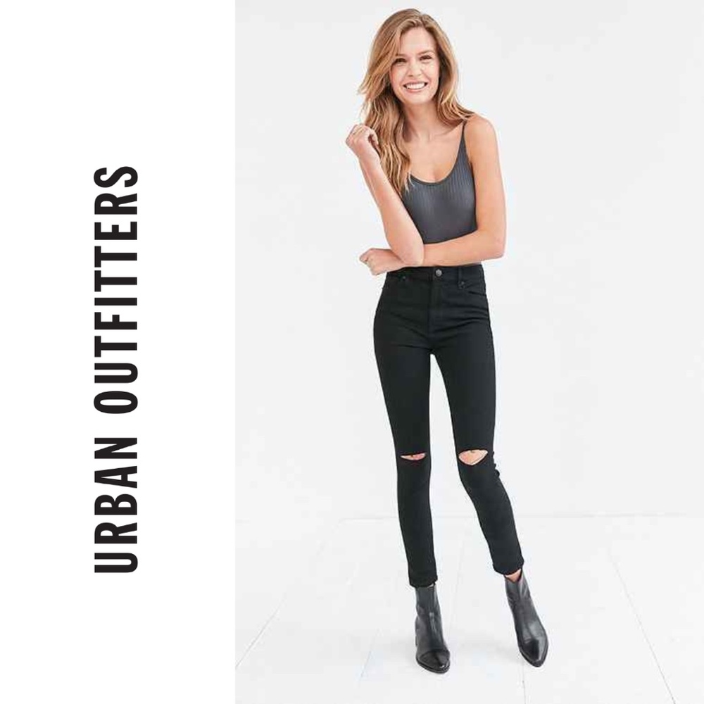 Urban Outfitters BDG Twig High Rise Distressed Black Skinny Jeans, Size 27